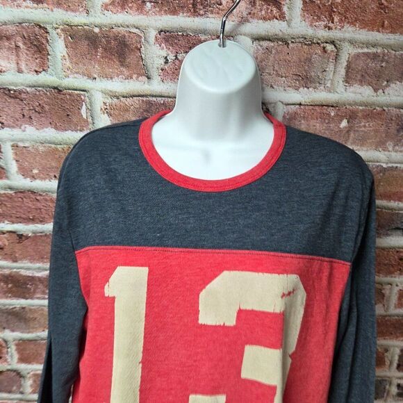 American Eagle Tee M | Red Navy Raglan 3 4 Sleeve Graphic Athleisure Retro - Picture 4 of 6